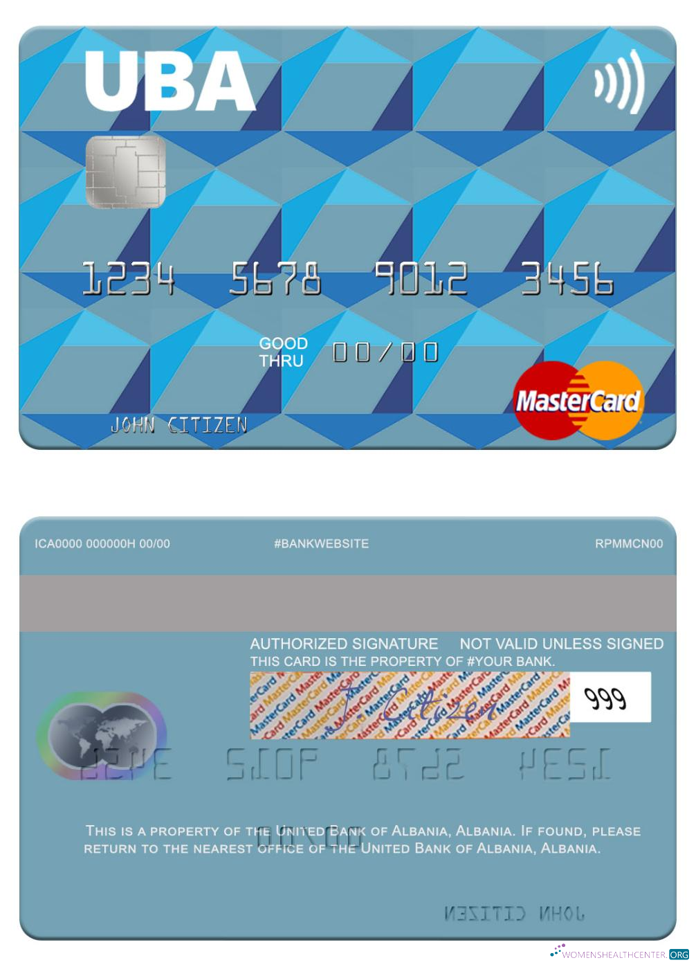 Download Albania United Bank of Albania mastercard Photoshop template